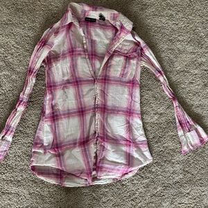 New York & Company Pink and White Plaid Shirt